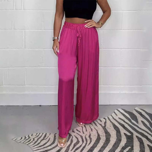 Lässige Satin-Schnürhose mit elastischem Bund ROT