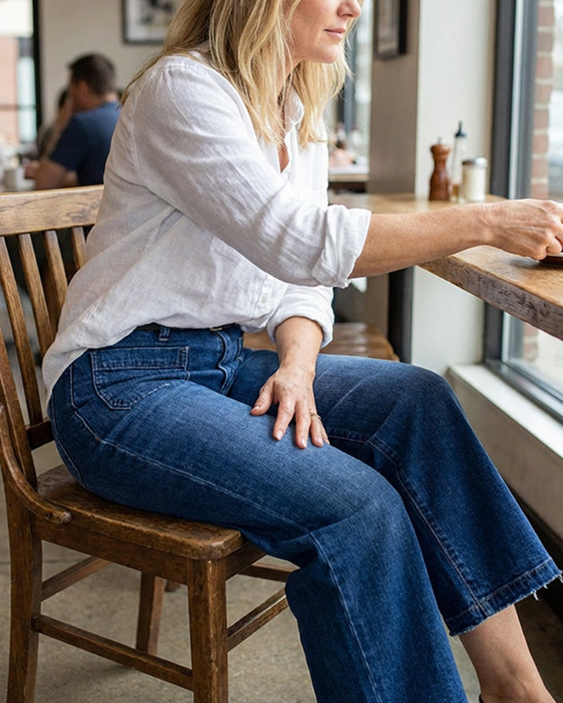 Hose Damen Casual Hoch Tailliert Weites Bein