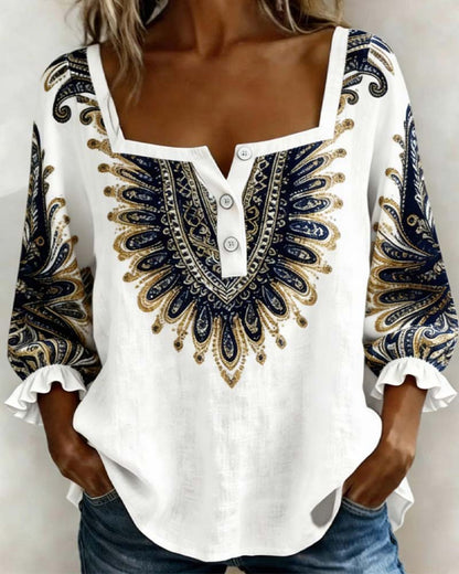Bluse Bohemisch Quadratischer Ausschnitt