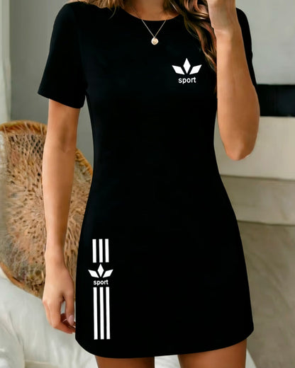 Kleid Bedruckt Rundhals Lässig