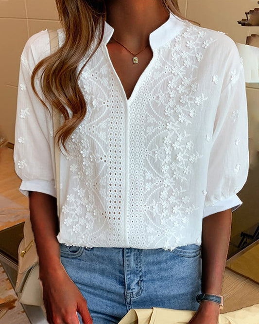 White lace shirt with embroidery - Emma