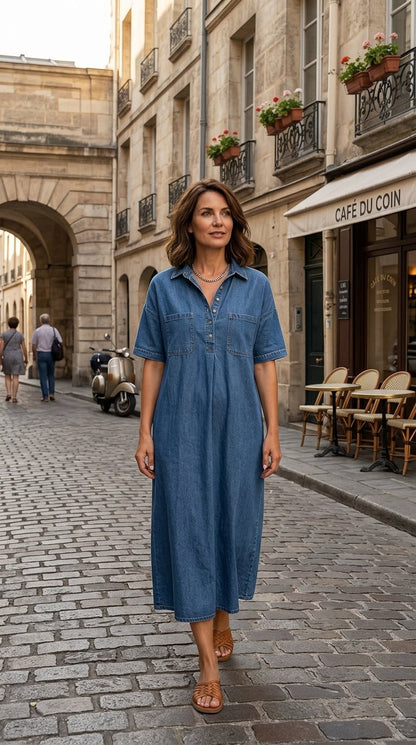 🔥 Letzter Tag! 50% Rabatt Damen Jeans-Hemdkleid Midi mit Taschen 👖 Lässiges alltagstaugliches Sommerkleid – bequem & figurfreundlich