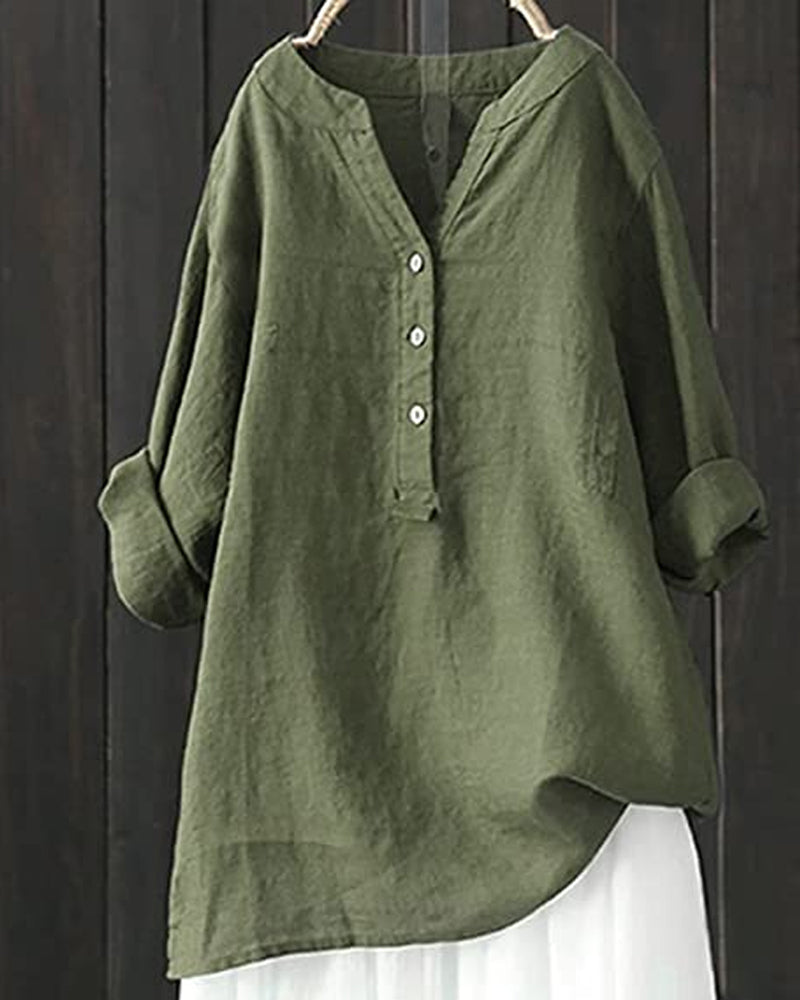 Green linen blouse with button placket - Marta