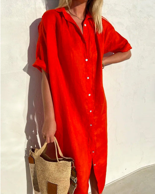 Red button-down shirt dress - Nina