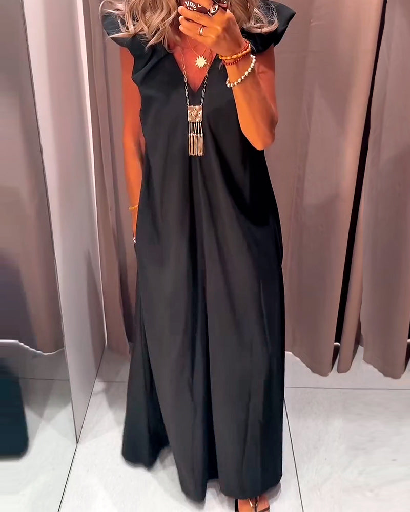 Kleid V-Ausschnitt Schmetterlingsärmel Lang