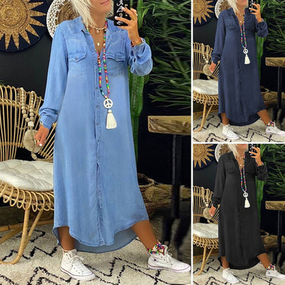 Light blue blouse dress with pockets - Lena