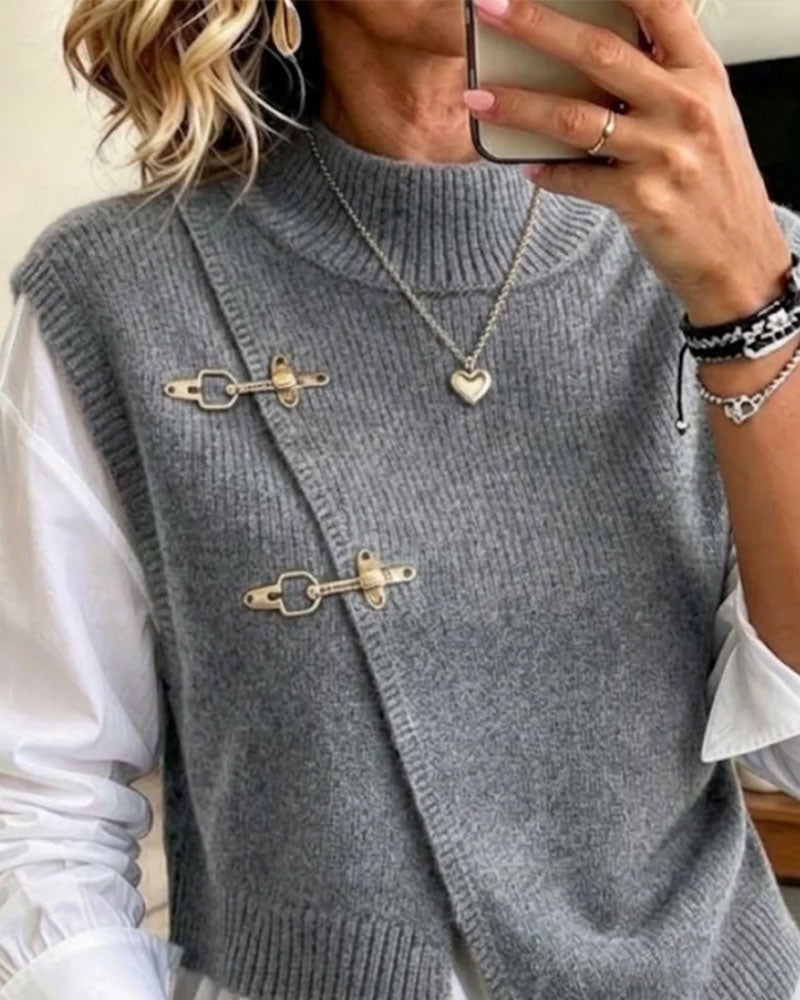 Set Halber Rollkragen Diagonal Geknöpft Pullover Weste
