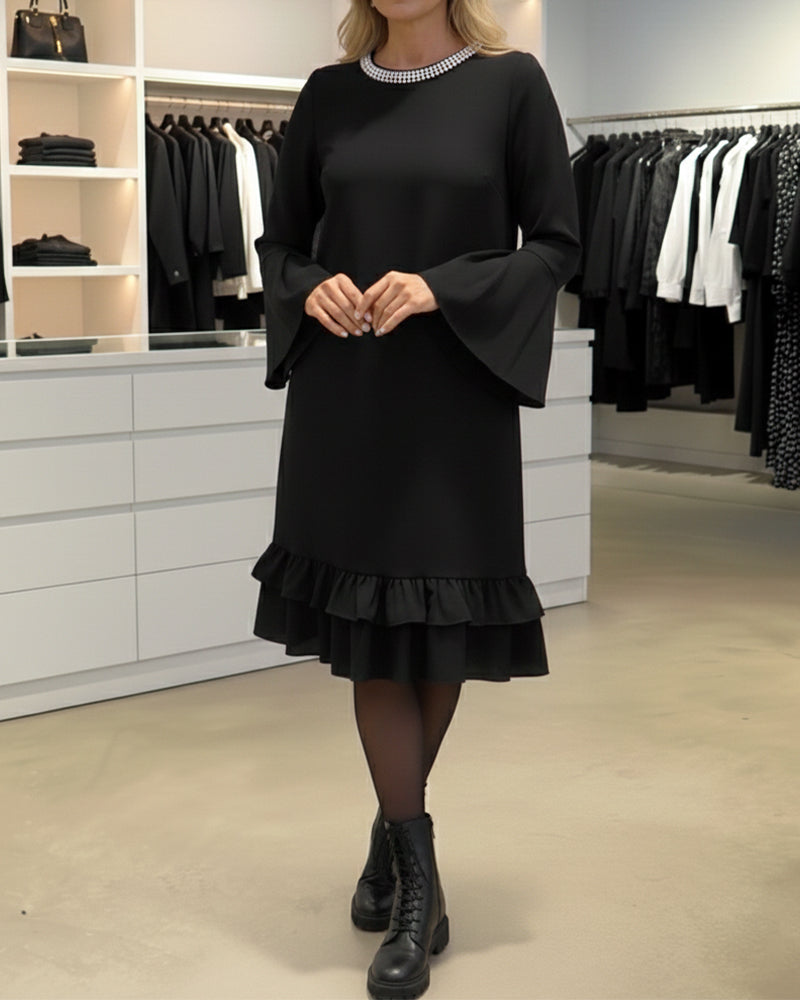 Kleid Schirmärmel Hotfix Strassstein gerade