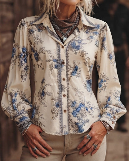Langarmhemd Mit Kragen Floral Im Vintage-Stil