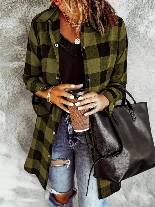 Olive green checked blouse - Laura