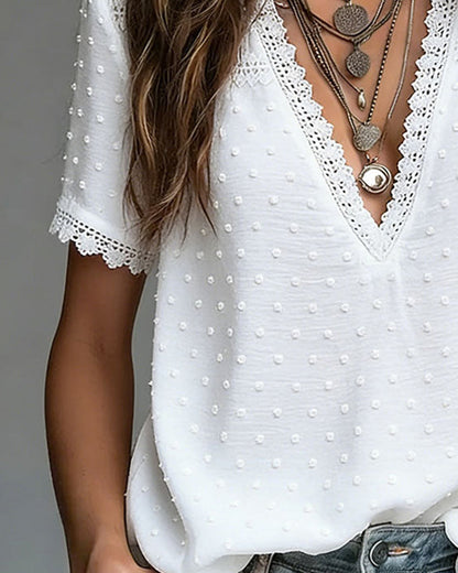 Bluse 3D-Polka-Dot V-Ausschnitt