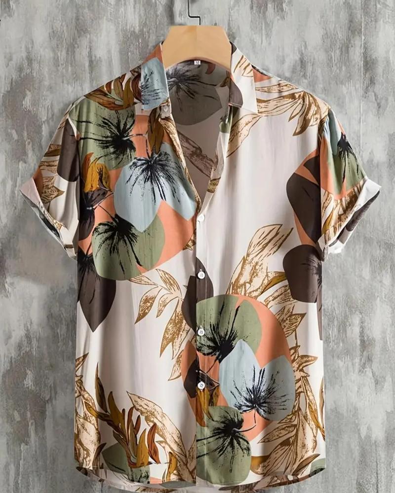 Hemd Vintage Botanisch Druck Kurzarm