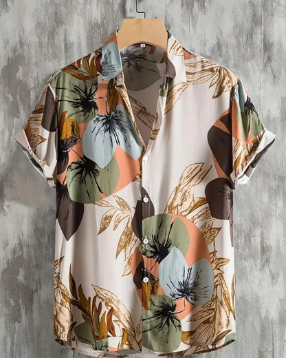 Hemd Vintage Botanisch Druck Kurzarm