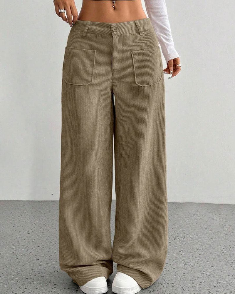 Hose Vorne Hinten Tasche Einfarbig Gerades Bein Lang