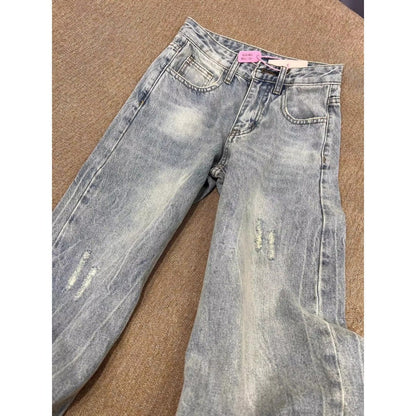 Light Blue Distressed Wide Leg Jeans for Women - Maristella