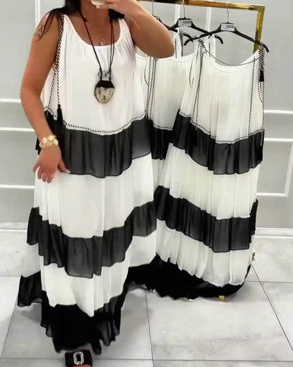 Kleid Rundhals Ärmellos Colorblock
