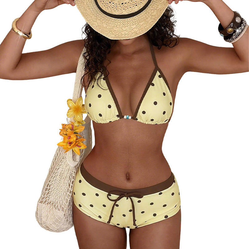 Halter-Trage Zweiteiliger Badeanzug Mit Polka-Dot-Print