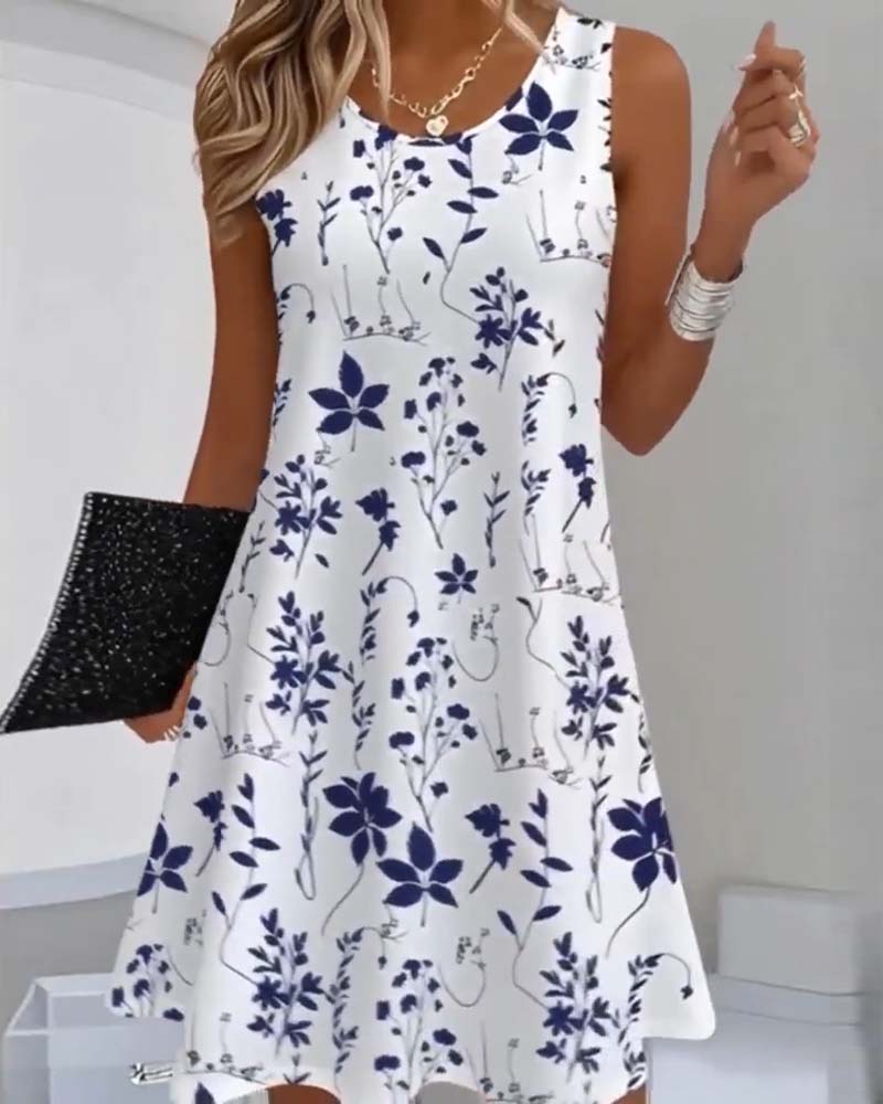 Kleid Ärmellos Druck A-Linie