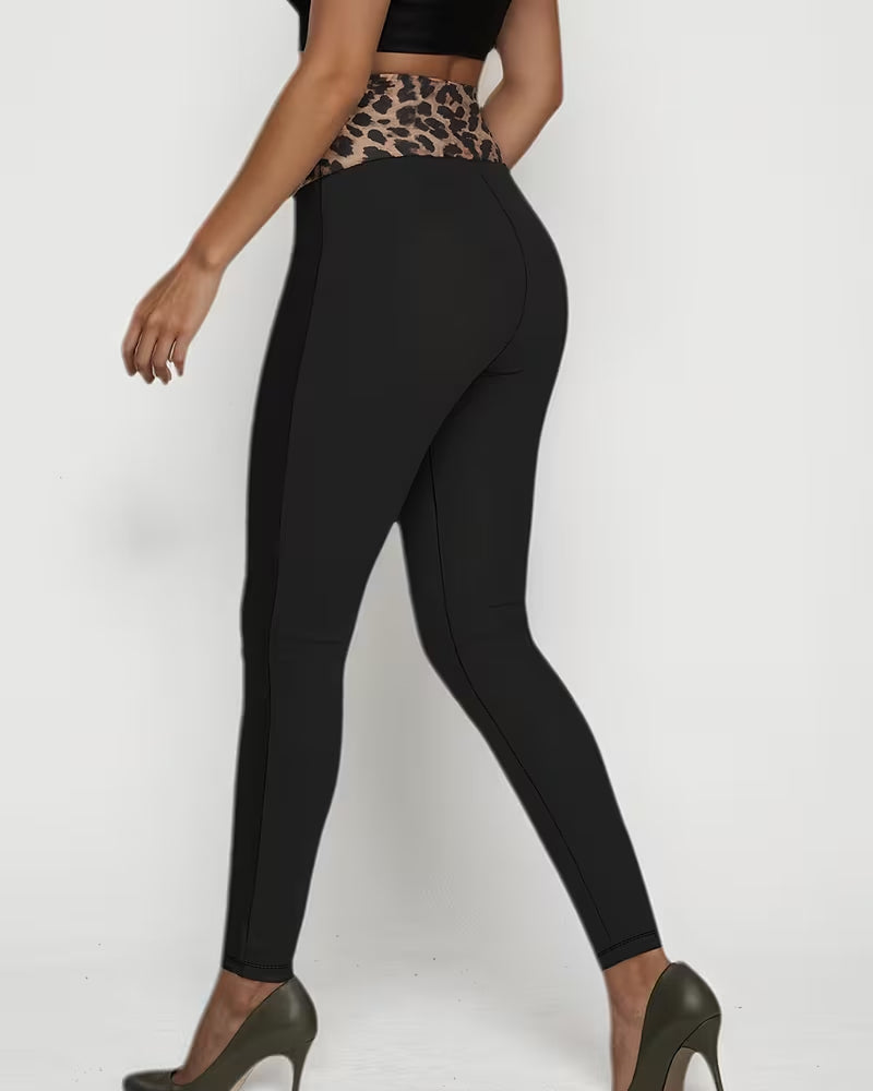 Hose Hohe Taille Leopardenmuster Eng Skinny