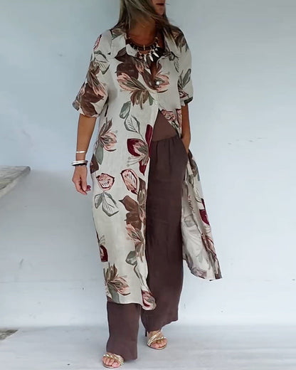Kleid stylisch Reverskragen bedruckt