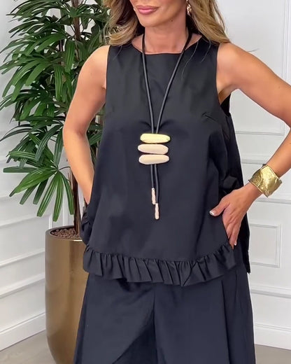Bluse Ärmellos Spitzen Saum Camisole
