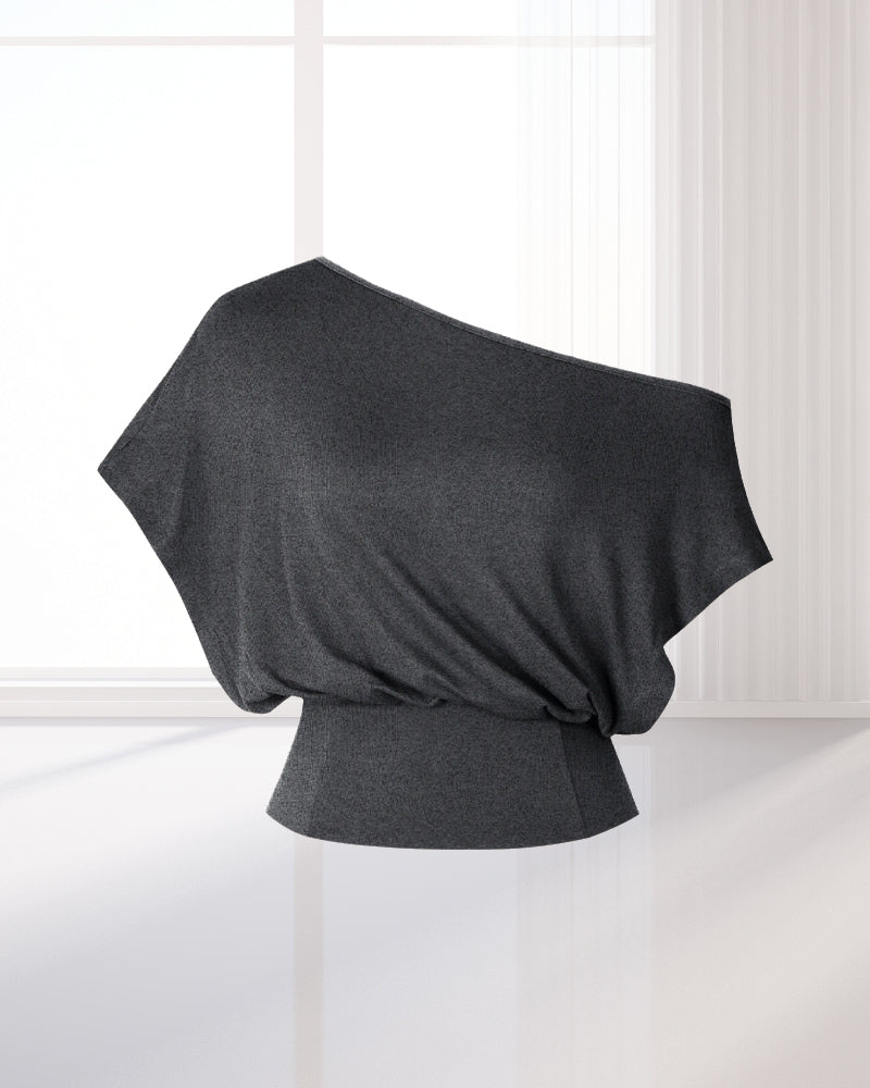 T-Shirt Asymmetrischer Saum Tailliert Fledermaus
