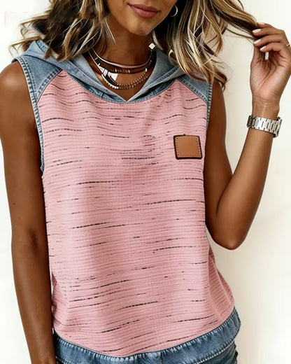 Ärmelloses Kapuzentop Aus Denim In Patchwork-Optik