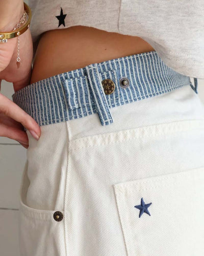 Hose Gestreift Kontrast Bund Gerade Bein