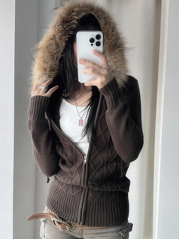 Einzelfarbige Vintage Jacke mit Twist und Pelzstich Details