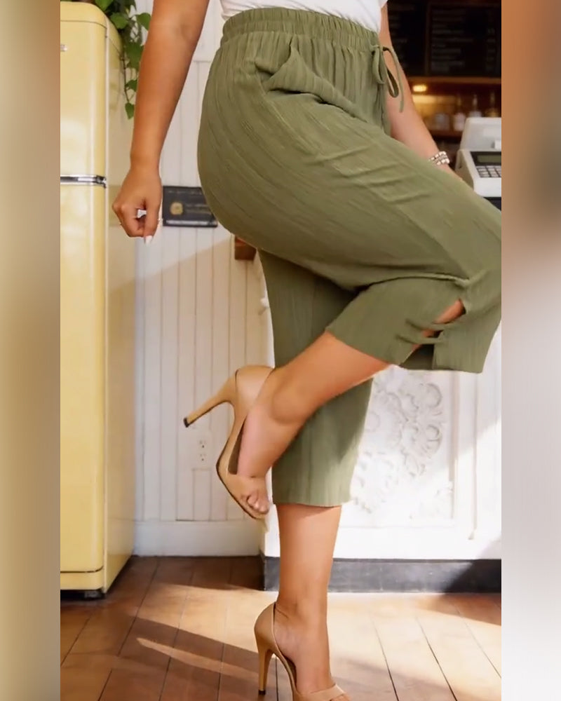 Hose Kordelzug Falten Cropped Weit