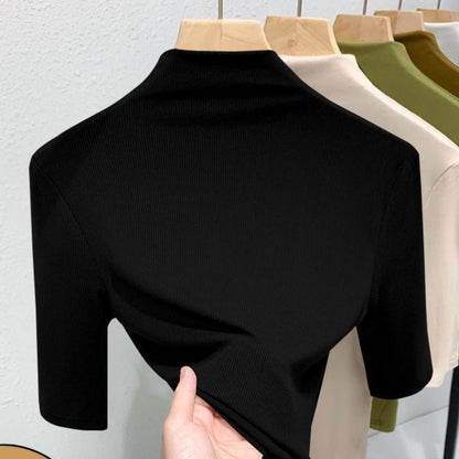 Short Sleeve Mock Neck T-Shirt for Women - Priscilla