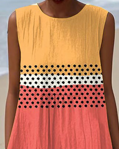 Kleid Pünktchen Rundhalsausschnitt Ärmellos