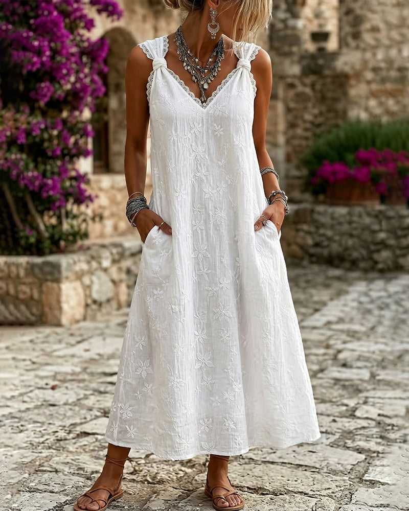 Kleid Ohne Ärmel Spitze Geknotet
