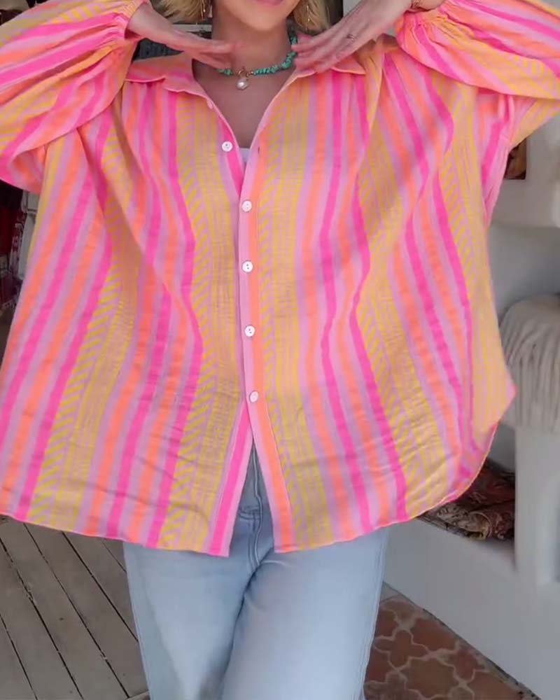 Bluse Farbblock Gestreift Locker