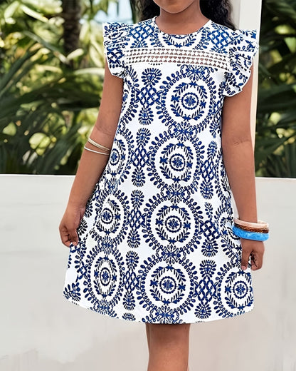 Kleid Gedruckt Flutter Ärmel