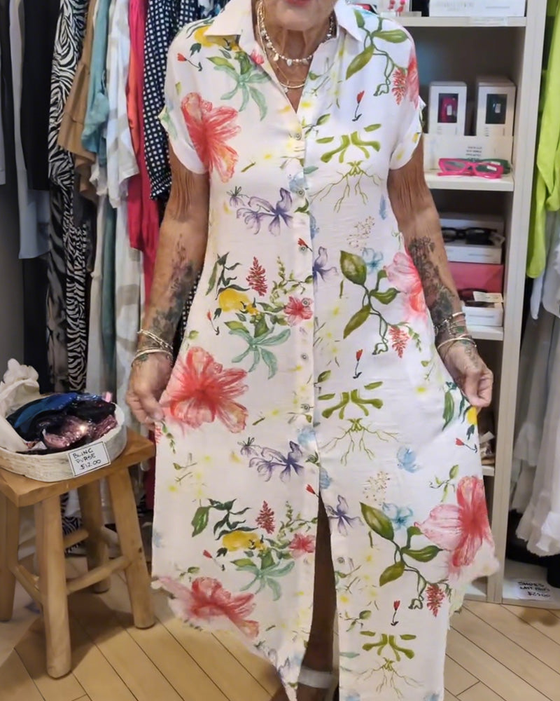 Hemdkleid bedruckt Revers mit Knopfleiste