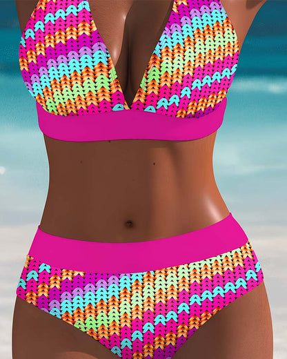 Bikini Farbblock Halter