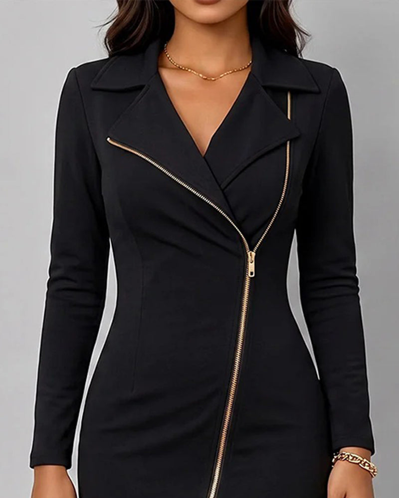 Kleid Revers Diagonal Reißverschluss Schlitz