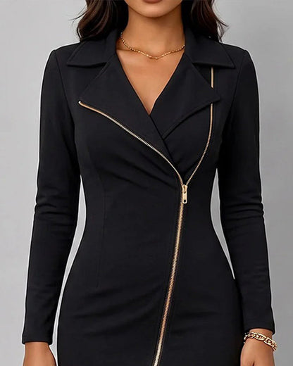 Kleid Revers Diagonal Reißverschluss Schlitz