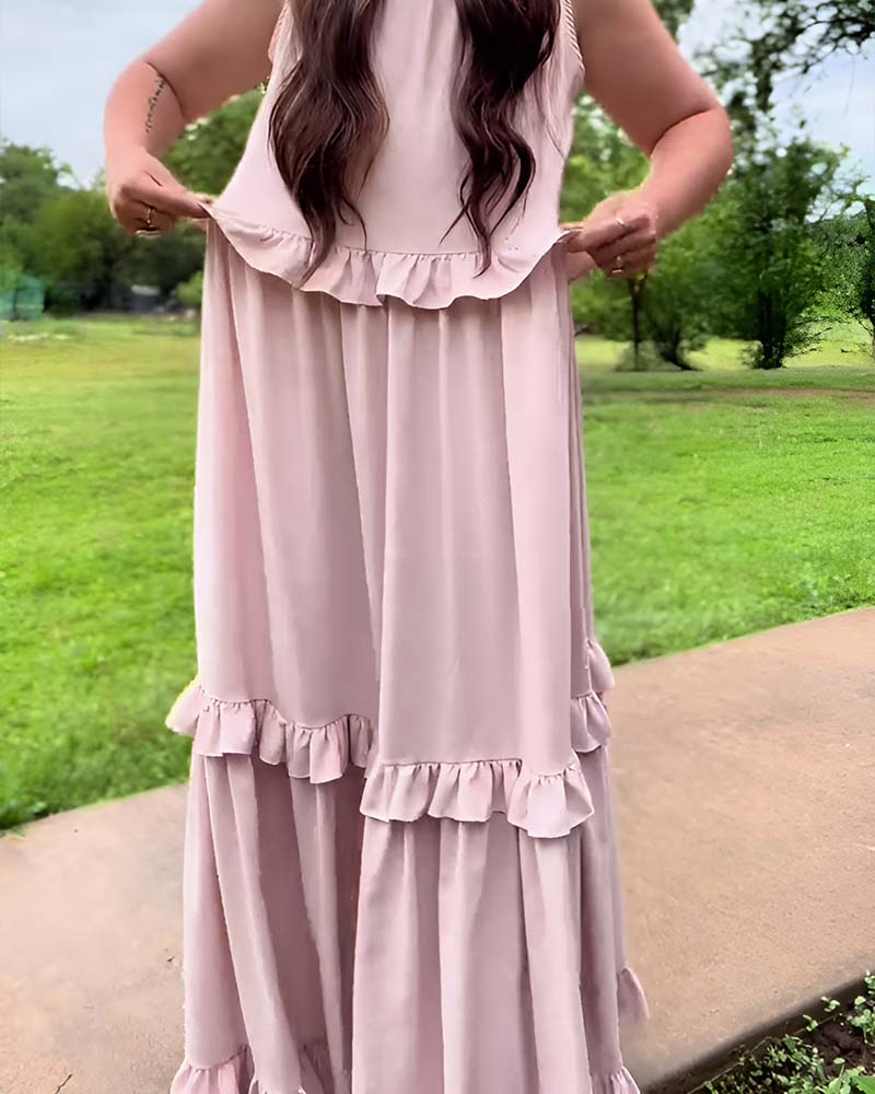 Langes Kleid Träger Rüschensaum