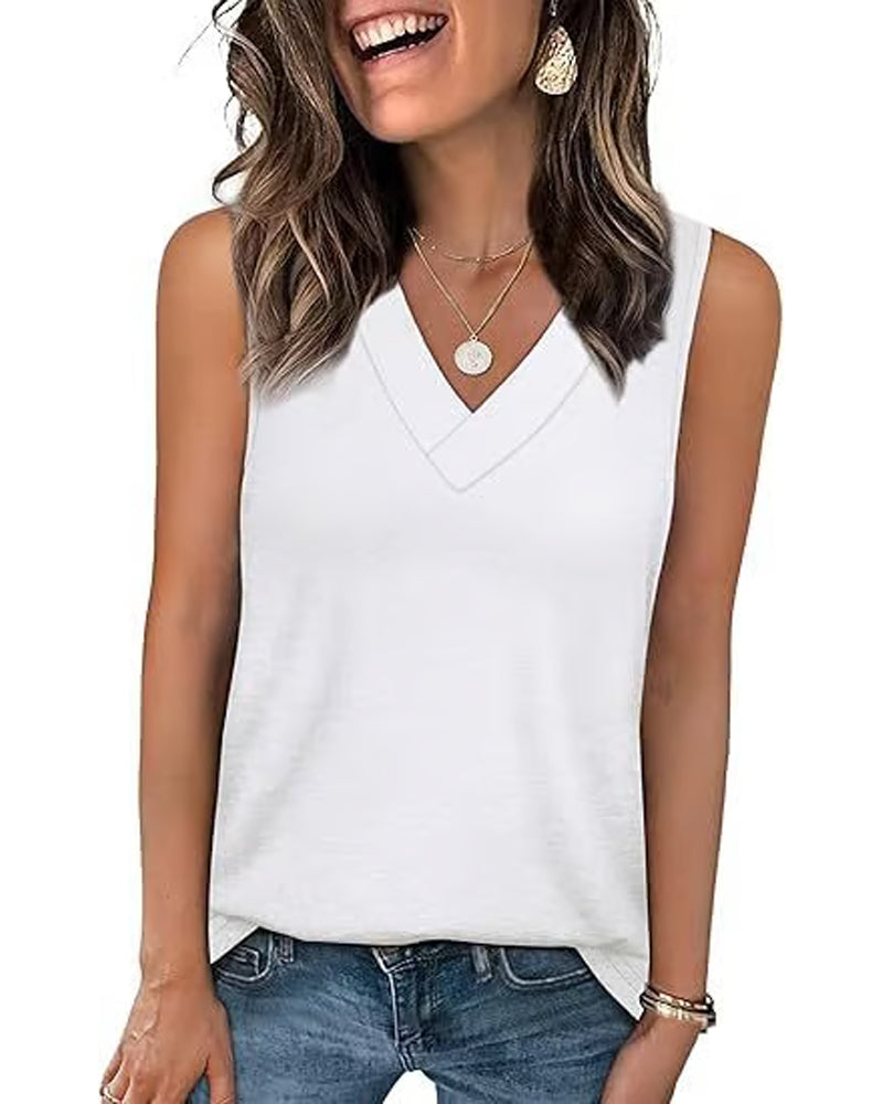 Tanktop T-Shirt Damen Ärmellos V-Ausschnitt Schlankmachend Locker Passform Lässig