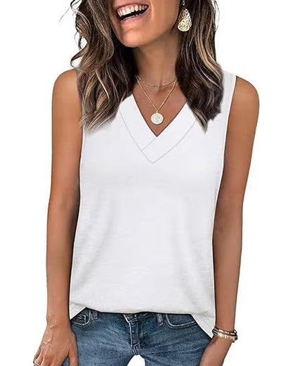 Tanktop T-Shirt Damen Ärmellos V-Ausschnitt Schlankmachend Locker Passform Lässig
