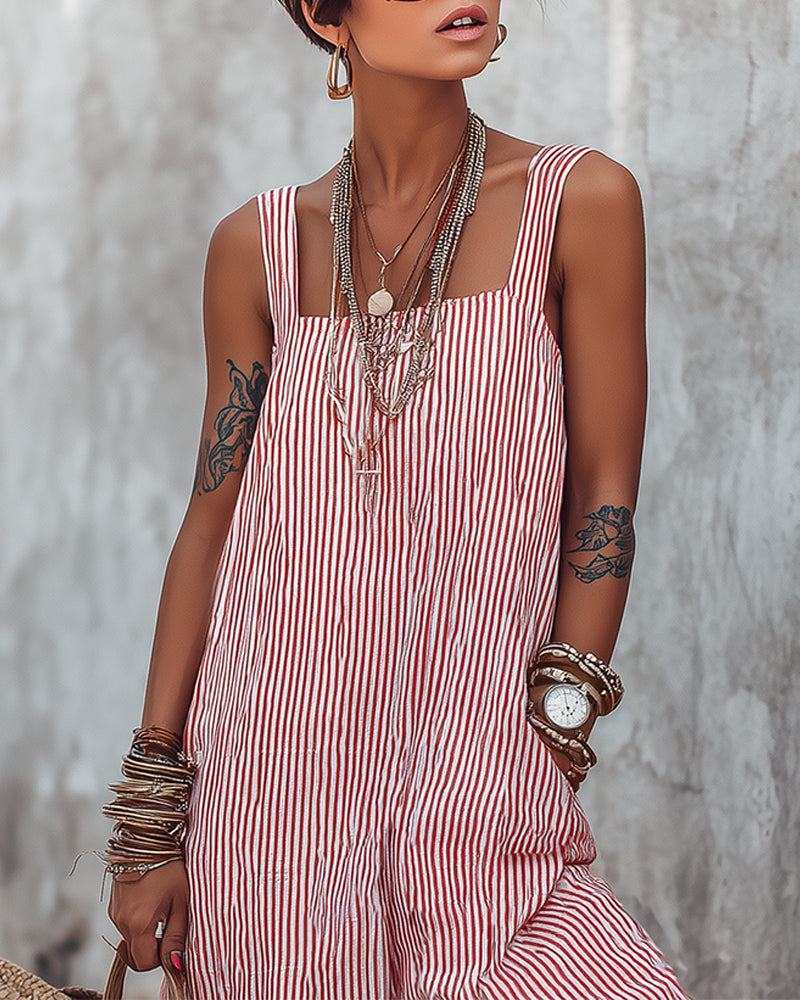 Jumpsuit Breiter Träger Gestreifte Overalls
