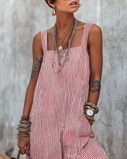 Jumpsuit Breiter Träger Gestreifte Overalls