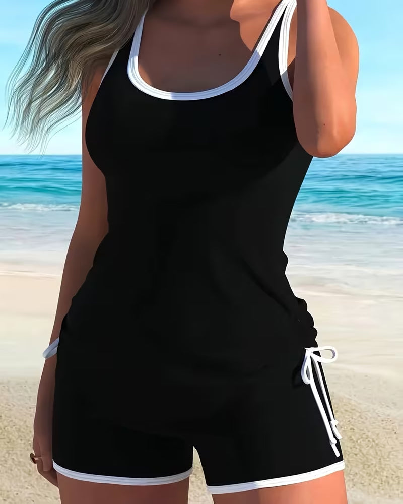 Tankini farblich blockiert U-Ausschnitt