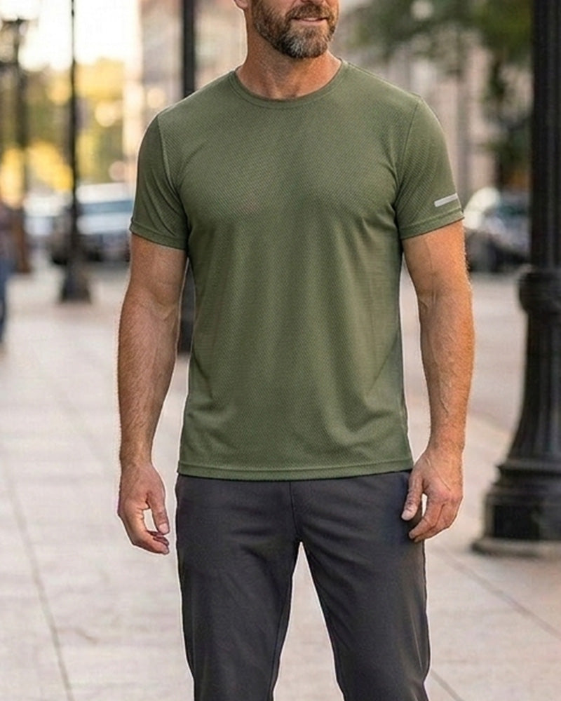 Herren T-Shirt Einfarbig Kurzarm Sportlich