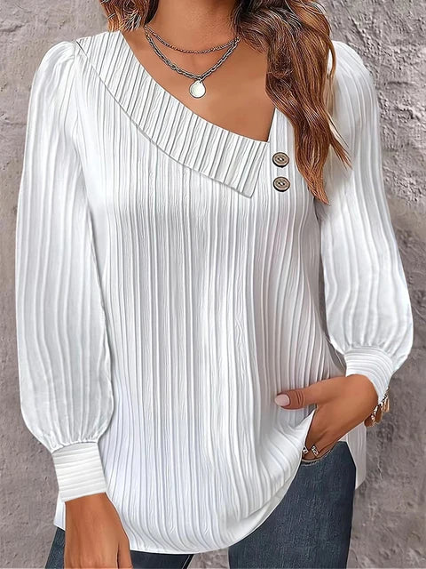 White blouse with asymmetric neckline and button details - Emma