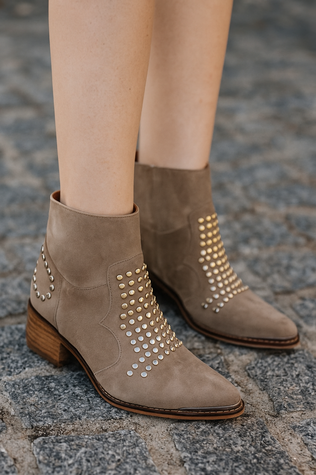 Retro sequined rhinestone side zipper chunky heel ankle boots