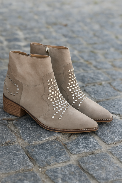 Retro sequined rhinestone side zipper chunky heel ankle boots