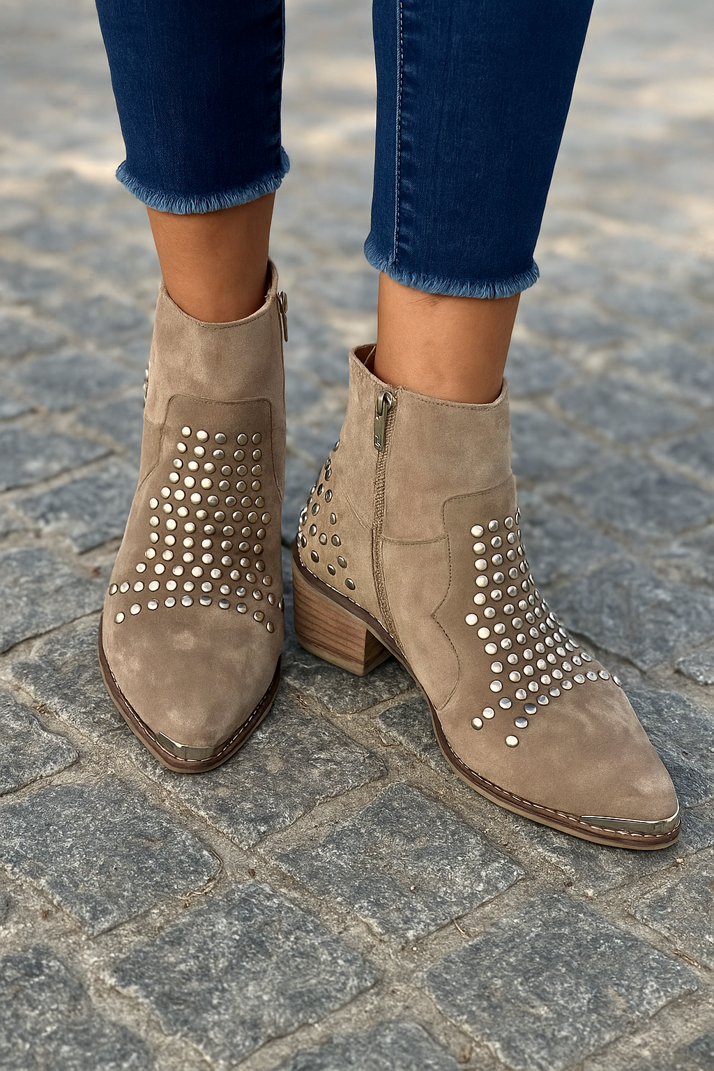 Retro sequined rhinestone side zipper chunky heel ankle boots